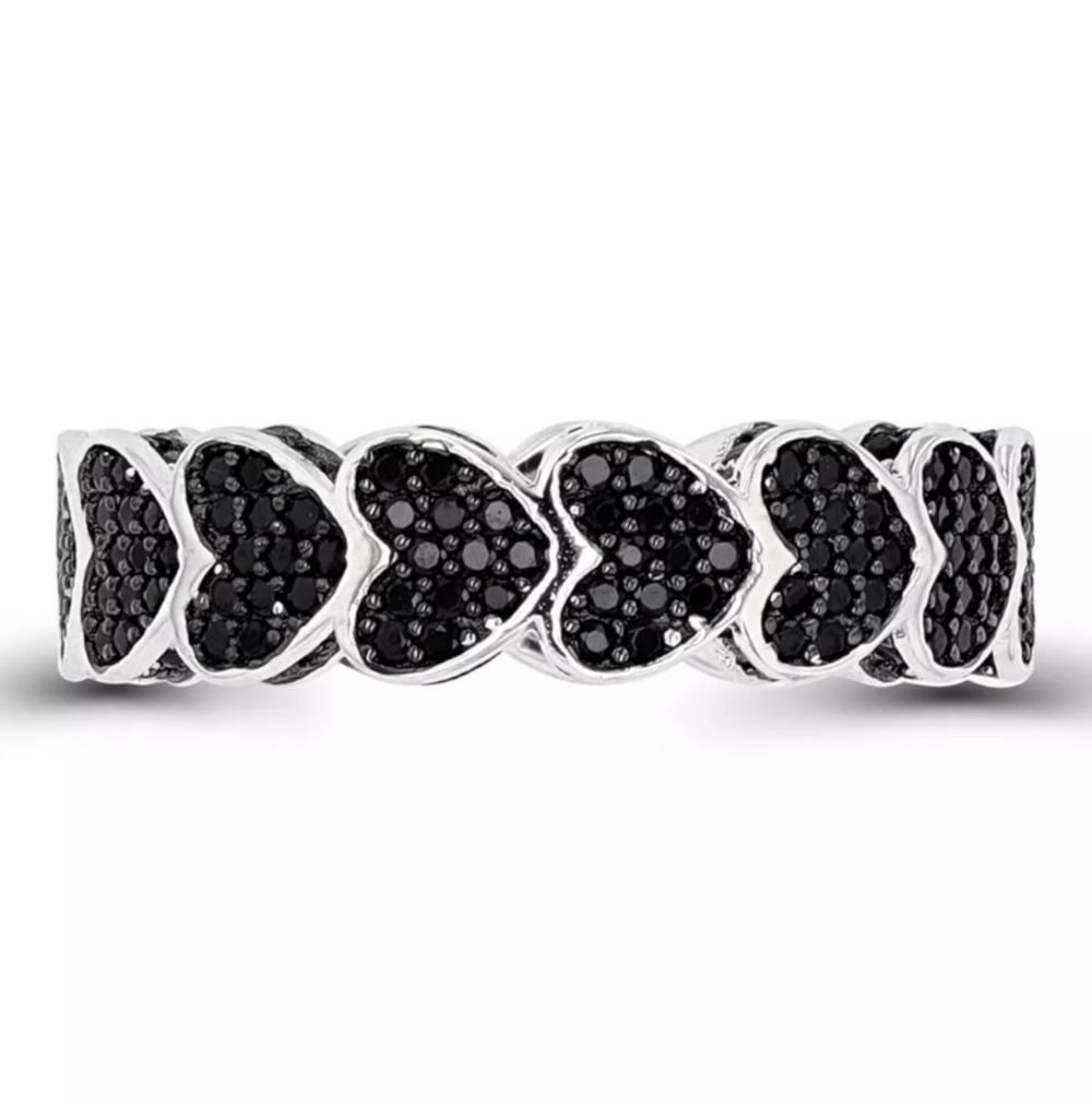 Macy's Black Spinel Pave Hearts Eternity Ring - Size 7 - New